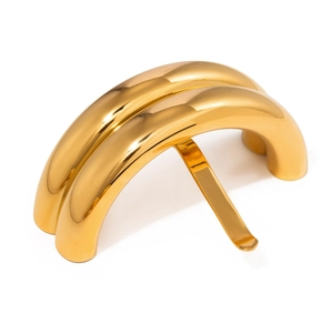 Polished gold stainless steel hair clip with minimalist dual curved tube design