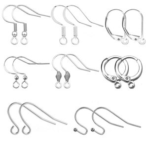 Macro detail of various 316 stainless steel earring hooks and silver DIY jewelry findings