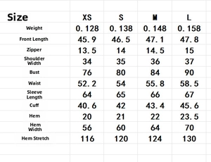 Detailed size chart for floral square neck blouse with measurements for XS to L sizes