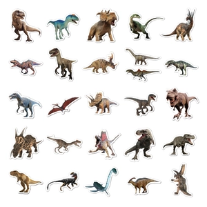 Detailansicht wasserfester Dinosaurier Aufkleber mit T-Rex und Triceratops Motiven