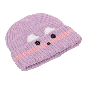 Bonnet tricoté chien mignon en violet et rose avec oreilles en peluche 3D