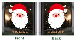 Double-sided Santa Claus window sticker showing front and back views for Christmas decor