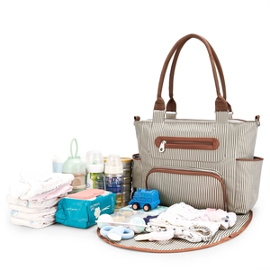 Striped 7-piece diaper bag set with large capacity and multi-functional storage design
