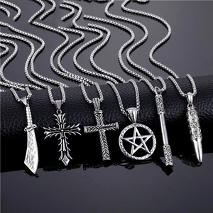 Men Necklace Pendant Hip Hop Punk Gothic Style Alloy Metal Chain Retro Jewelry Accessory