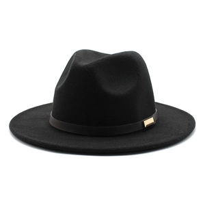 Fedora Hat Wide Brim Woolen Felt Jazz Hat With Belt Golden Buckle Vintage Elegant Style For Men Women