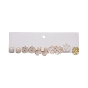 12-piece vintage resin flower stud earring set in gold and pearl white finish
