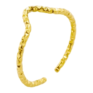 Adjustable 304 stainless steel open ring with minimalist gold wavy textured surface