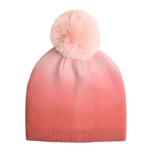 Damen Strickmütze mit pinkfarbenem Farbverlauf und weichem Kunstfell-Bommel