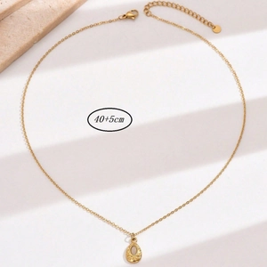 Modern gold teardrop pendant necklace in stainless steel with white zircon 40+5cm length