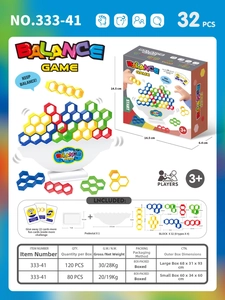 Detailed view of balance game components with 32 blocks and a swinging base