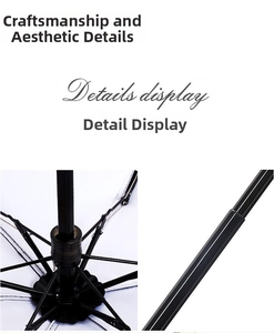 Detail of the reinforced black metal umbrella frame and sturdy central support structure