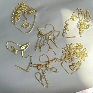 Topper per torta con viso in acrilico dorato arte lineare minimalista decorazione torta donna
