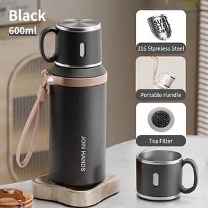Termo negro de 600ml en acero inoxidable 316 con correa portátil e infusor de té