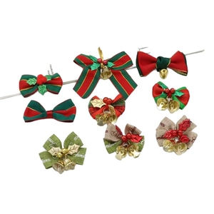 Set of 9 Christmas decorative bows with bells and berries for pet collars and gift boxes