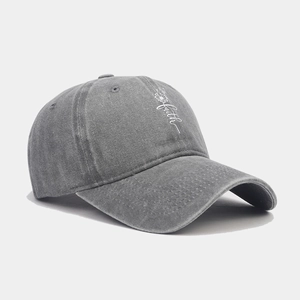 Classic grey washed cotton baseball cap with Faith embroidery and dandelion pattern