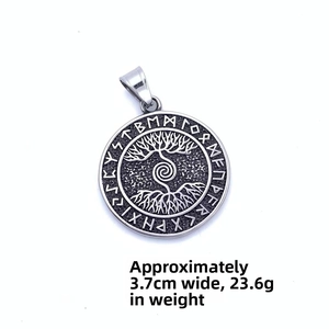 Detail view of Viking Tree of Life pendant with Nordic runes, 3.7cm wide and 23.6g weight