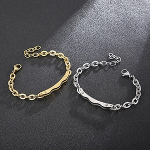 Bracelets punk minimalistes en acier inoxydable avec chaîne en O et breloque vague or et argent