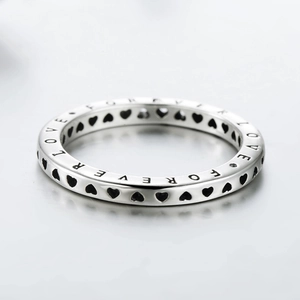S925 silver hollow heart ring featuring Forever Love engraving with vintage finish