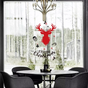 Festive red elk reindeer wall sticker with Merry Christmas typography for home decor