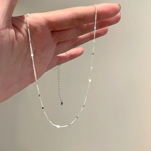 Collier minimaliste en argent S925 avec chaîne à paillettes scintillantes pour femme