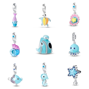 Luminous Ocean Animal Charms Silver Plated Alloy Epoxy Glow In The Dark For DIY Bracelet Making Sea Horse Octopus Shell