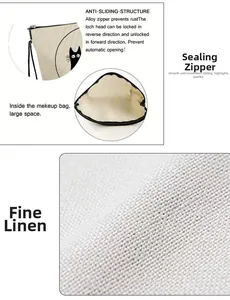 Detail of linen makeup bag with non-slip alloy zipper and spacious inner compartment