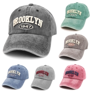Vintage Washed Cotton Baseball Cap Brooklyn 1947 Embroidered Distressed Curved Brim Adjustable Sun Hat For Outdoor Casual