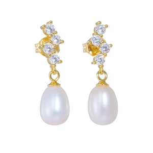 Elegant S925 sterling silver stud earrings with teardrop pearls and sparkling zircons