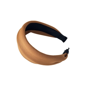Retro wide padded headband in caramel brown knit fabric for an elegant hair look