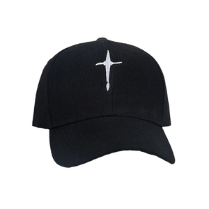 Classic black baseball cap with white sword embroidery on high-density cotton twill fabric