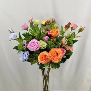 Close-up of colorful artificial oil painting hydrangeas and silk roses for home decor