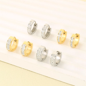 Fashionable stainless steel hoop earrings with sparkling zircon stones in gold and silver