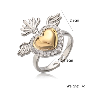 Detail view of heart wing crown ring showing dimensions 2.8cm and 7g weight specifications