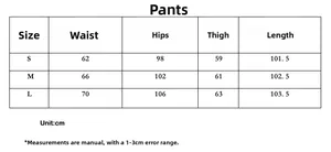 Detailed size chart for high waist casual trousers with measurements in cm for S to L sizes