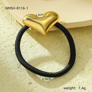 Minimalist elastic hair tie with polished 2.9cm golden heart pendant and black cord