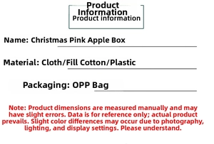 Detailed technical specifications for pink Christmas apple box made of cloth and plastic