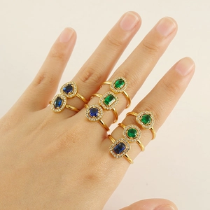 18K gold plated adjustable stainless steel rings with colorful square zircon stones
