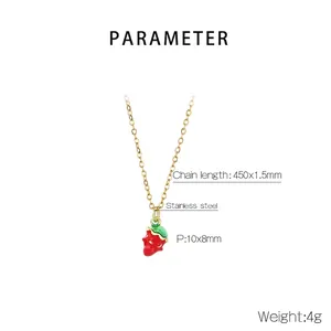 Detail of red strawberry pendant necklace in stainless steel with 450mm chain dimensions