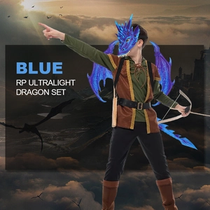 Blue RP ultralight dragon costume set for kids including mask, wings and tail