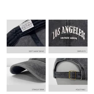 Vintage washed dark grey cotton baseball cap with Los Angeles embroidery and metal buckle