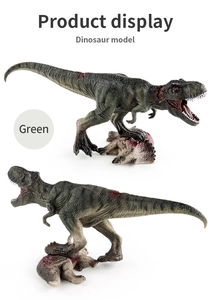 Detail of Tyrannosaurus Rex predator model showing realistic green skin texture and painting