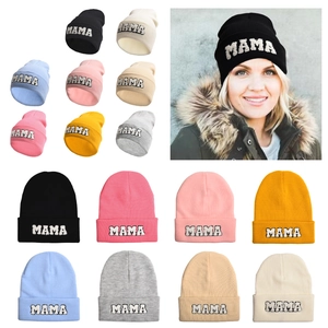Bonnet en Tricot Acrylique Décontracté Avec Broderie Chenille Lettres MAMA MINI PAPA pour Femmes Enfants Chaud Doux Couleur Unie Bonnet d'Hiver