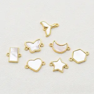 Gold-plated shell charms featuring butterfly, moon, and star shapes for DIY jewelry