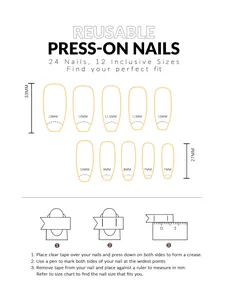 Size guide for Halloween long press-on nails featuring 12 full sizes and measuring steps