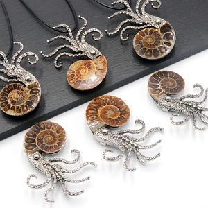 Octopus ammolite nautilus brooches and pendants set in polished silver metal design
