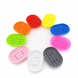 Silicone oval soap dish set with built-in drainage slots in nine assorted colors