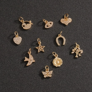 DIY Charms Pendants Gold Plated Copper Micro Pave Zircon Heart Tree Of Life Butterfly Evil Eye Small Jewelry Accessories
