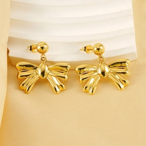 Bow Earrings 18K Gold Plated 304 Stainless Steel Elegant Fashion Jewelry For Women Commuting Style Mirror Polish Finish