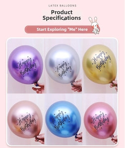 Detailed view of 12-inch metallic latex balloons with Happy Birthday stars print