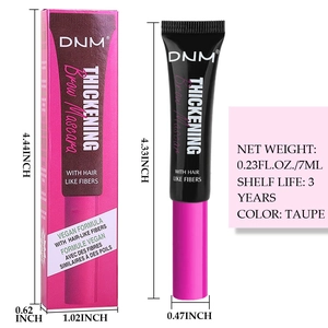 Detailed dimensions of Taupe brow mascara with vegan formula thickening fibers and packaging